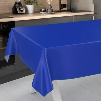 Image of ANRO Oilcloth Tablecloth, Washable, Oilcloth, Garden Outdoor, Indoor, 200 x 140 cm with Hem, Blue