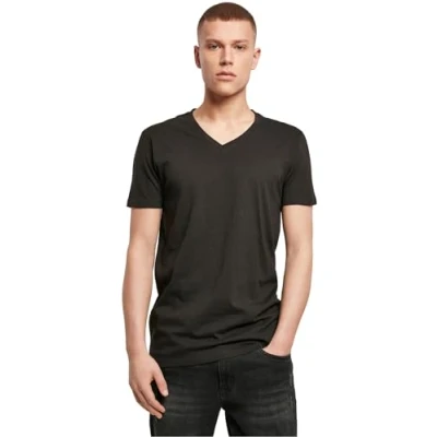 Image of Build Your Brand Men&#039;s T Shirt Light Tee V Neck Top for Men in Sizes S 5XL, black,