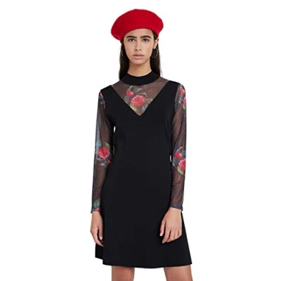 Image of Desigual Tokio Dress Black Over Rose Mesh Top Effect 20WWVF04 L