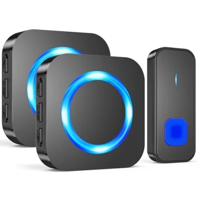 Image of SURFOU Wireless Doorbell, Waterproof Twin Plug in Door Bells Cordless Dual Chime Bell Battery Operated at 1,300ft Long Range Doorbell Kit with 2 Receivers, LED Flash 55 Chimes 5 Volume, Black