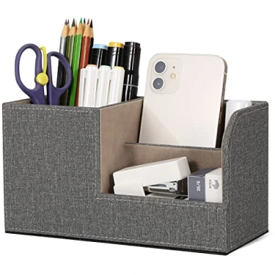 Image of GORESE Desk Organizer Office Pencil Holder Desktop Accessories Supplies Organization Decor (Linen Gray)