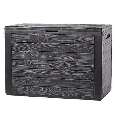 Image of KADAX Outdoor Storage Box 190L, Waterproof Plastic Chest for Storing Garden Tools, Equipment and Cushions, Decorative Container Outside (Dark Brown)