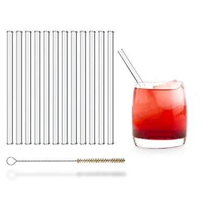 Image of UMI Glass Straws 12x 6 Inch Small Reusable Including Cleaning Brush Made in Germany Dishwasher Safe Short for Tumbler