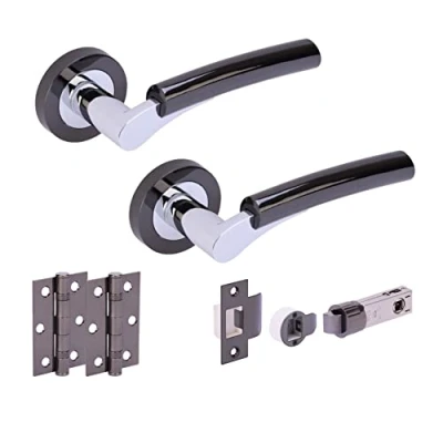 Image of HANDLEZONE® Raida Bullet Internal Door Handle Latch Pack, Complete with Lever On Rose Handles, Latch, Ball Bearing Hinges Dual Finish Black Nickel/Polished Chrome