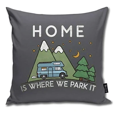 Image of TopBABYYING Home Decoration Throw Pillows Cases Camping Is Where We Park It Campervan Gift18x18 Square Accent Bedroom Cushion Pillowcases Cover Sofa,Chairs,Car,Hotel,Cafe Decor Both Sides