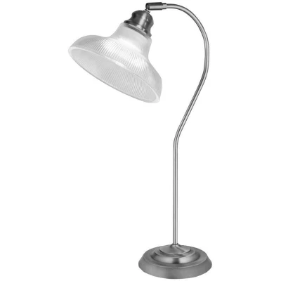 Image of Bistro III Table Lamp ,Satin Silver, Holphane Style Glass