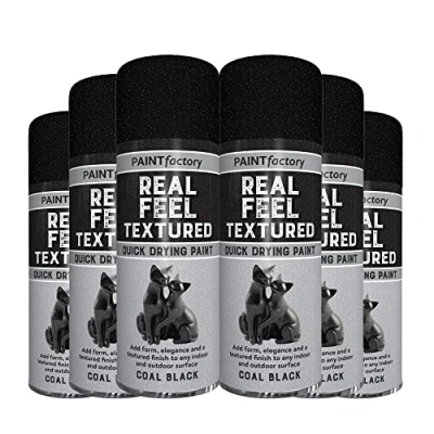 Image of Classic Signature 6 x Real Feel Textured Black Spray Paint 400ml Quick Drying, Decorative Effect Aerosol Can for Wood Metal