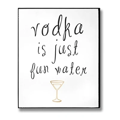 Image of CKB LTD® Vodka Plaque Wooden Hanging Sentiment Quirky Slogan Wall Home Bar Sign Quotes Mounted Rustic Vintage style Block Size : 25 cm x 30 1.8 Colour: White, Grey, Gold
