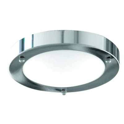 Image of 1 Light Bathroom Flush Ceiling Chrome Round with Domed Glass Diffuser IP44, E27