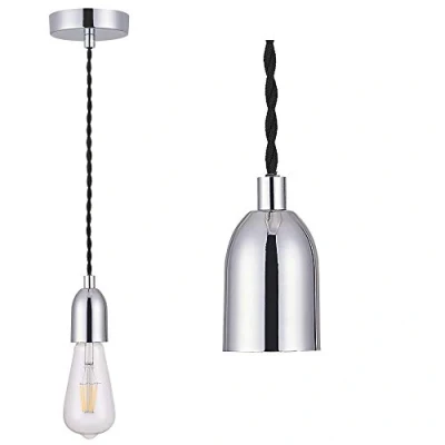 Image of Silver Chrome Ceiling Pendant Light Fitting, Twisted Braided Flex,E27 Lamp Holder Suspended Fitting Kit