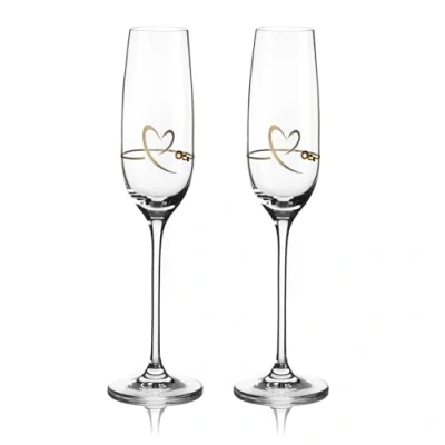 Image of DIAMANTE Champagne Flutes Prosecco Glasses Pair Heart of Gold Design Embellished with Swarovski Crystals Gift Box