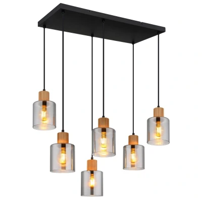 Image of Aleidis Cluster Pendant Ceiling Light Matt Black Smoke Glass Shade 6x E27