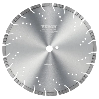 Image of VEVOR Diamond Blade, 14inch/350mm Concrete Saw Blade Wet or Dry, 0.47inch/12mm Slanted Teeth Segment Universal 1 inch/25.4 mm Center Hole Diameter, for Cement Board Tile Brick