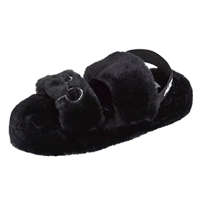 Image of Disney Womens Mickey Mouse Slippers Faux Fur Sliders Black UK 7