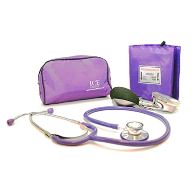 Image of Aneroid Purple Sphygmomanometer with 1 Adult Cuff and Stethoscope Blood Pressure Monitor Kit