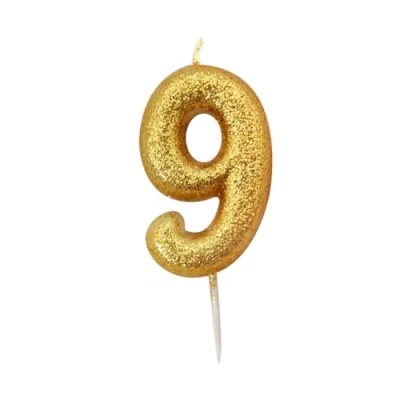 Image of Anniversary House Metallic Gold Glitter Candle, Number 9, 9th Birthday Cake Topper, 7 Centimeters, AHC90/9