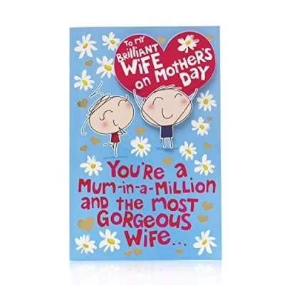 Image of UK Greetings Mother&#039;s Day Card for Wife With Envelope Fun Cartoon Design, Blue