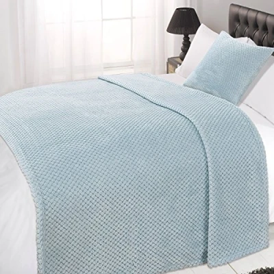 Image of Dreamscene Large Luxury Waffle Honeycomb Mink Soft Warm Throw Over Sofa Bed Blanket 200 x 240cm, Duck Egg, Egg Blue