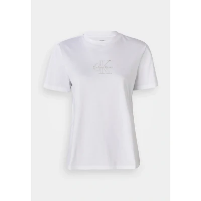 Image of Calvin Klein Jeans Classic FOIL Monologo TEE Print Tshirt, Women&#039;s, Size: XS, Brilliant white
