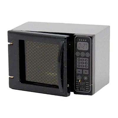 Image of Dolls House Black Microwave Miniature Modern Kitchen Appliance Accessory