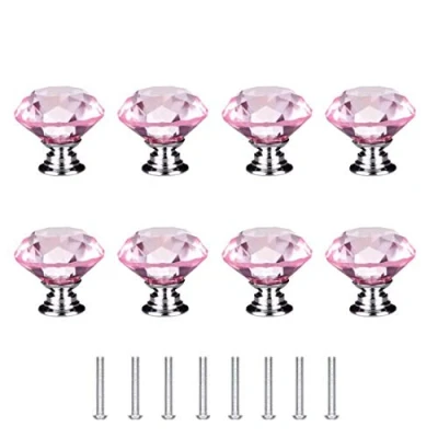 Image of Concisea 8pcs 30mm Crystal Knobs,Crystal Glass Diamond Shaped Door Knobs,Cabinet Drawer Knob Kitchen Dresser Wardrobe Pull Handle with Screws for Cabinet Furniture Home(Pink)