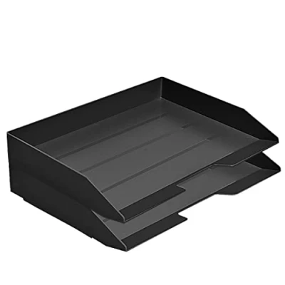 Image of Acrimet Stackable Letter Tray 2 Tier Side Load, Plastic, Desktop File Organizer (Black Color)