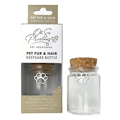 Image of Pet Fur &amp; Hair Keepsake Bottle Preserve Precious Memories Remembrance for Dogs, Cats, Horses, Small Mammals Pawprint Charm Included 3.5cm Diameter x 5cm Height