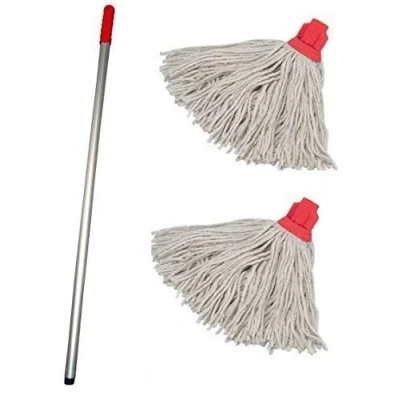 Image of Crown Supplies Professional Colour Coded Mop Handle and 2 Heads Red