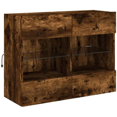 Image of vidaXL TV Wall Cabinet with LED Lights Smoked Oak 78.5x30x60.5 cm
