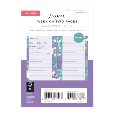 Image of Pocket Illustrated Floral Week on 2 Pages Diary and Fill 2025