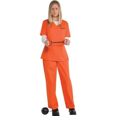 Image of (PKT) (845522 55) Adult Ladies Orange Inmate Costume (UK 12 14)