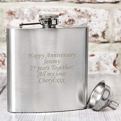 Image of Personalised Engraved 6oz Hip Flask Gift, Free Engraving of Your Special Message