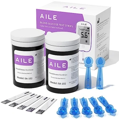 Image of Blood Glucose Test Strips for Diabetics: AILE Sugar 50 PCS Lancets Home Use Only with A608 A601 Monitor