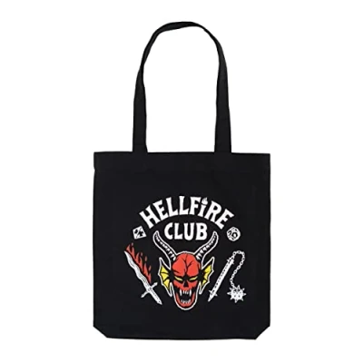 Image of Grupo Erik Stranger Things Hellfire Club Cotton Tote Bag Shopping 14x15x4 inches 37x39x10 cm Canvas Gift Merchandise Eco Friendly Gifts