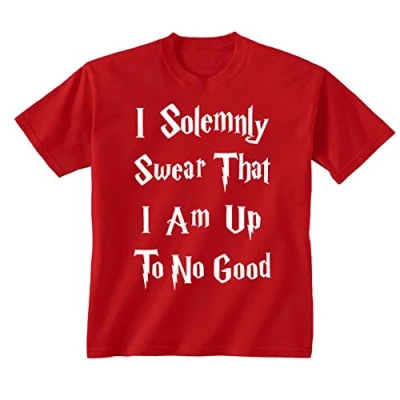 Image of Youth Kids Childrens I Solemnly Swear Am Up to No Good Funny Slogan T Shirt Red 7 8 Years (M)