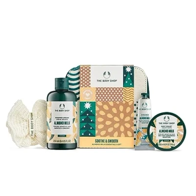 Image of The Body Shop Soothe &amp; Smooth Almond Milk Essentials Care Holiday Gift Set, Vegan, 5 Piece Set