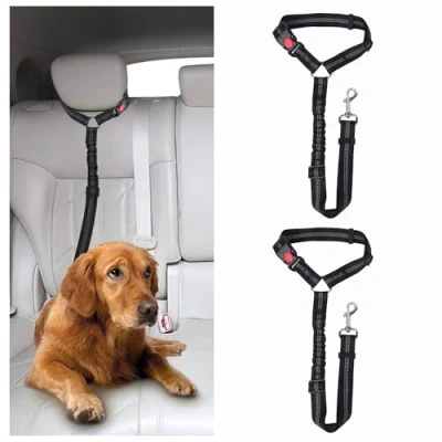 Image of DOETYD 2PCS Dog Car Seat Belt Adjustable Pet Pillow Harness，Cushioned Leash，Nylon Durable Elastic Leash，Restraint Safety Leash (Black)