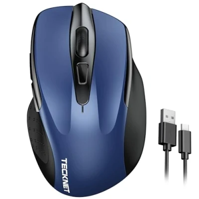 Image of TECKNET Rechargeable Wireless Mouse, Computer Adjustable 4800DPI Silent Ergonomic Mouse for Laptop PC Computer, Windows Mac OS,6 Buttons (Blue)