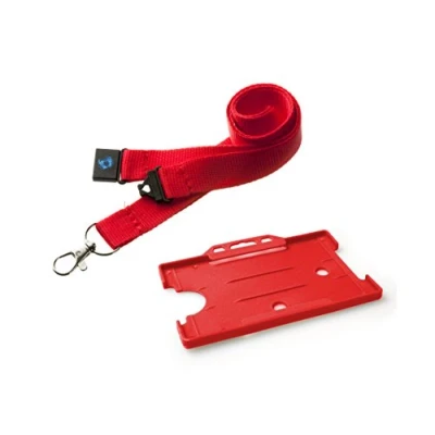 Image of 20mm Lanyard with Safety Break Away and Matching Single Card Holder (Red)