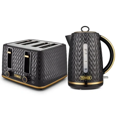 Image of Tower Empire Kettle and 4 Slice Toaster Set Black