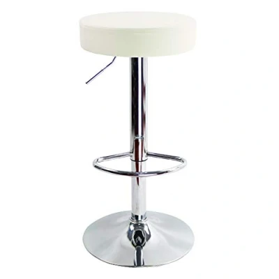 Image of KKTONER Round Bar Stool PU Leather with Footrest Height Adjustable Swivel Pub Chair Home Kitchen stools Backless (White)