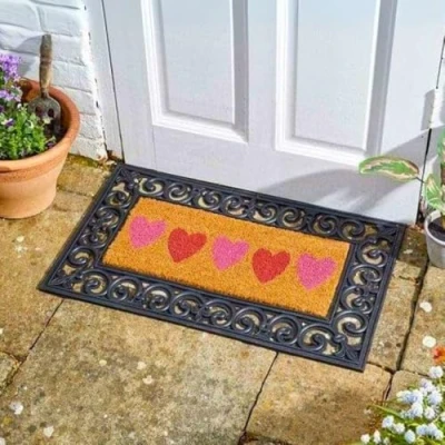 Image of Garden Mile Large Coir door Mats 23 x 53cm, Non Slip PVC Backing, Indoor/Outdoor Weather resistant Premium Heavy Duty eco friendly Thick mat Dirt trapping entrance (Hearts)