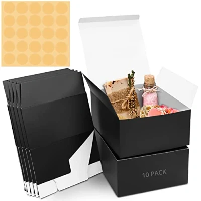 Image of Belle Vous Black Kraft Gift Boxes (10 Pack) Small Cardboard for Gifts/Wedding Favours Empty Party Favour with Lids 20x20x10cm/8x8x4 Inches
