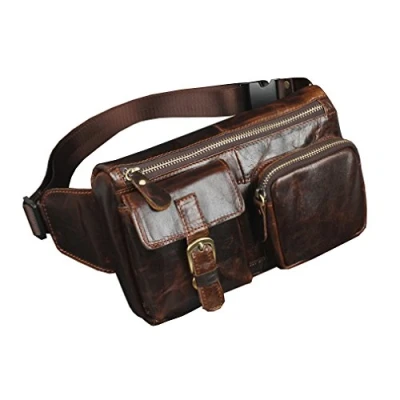 Image of Xieben Vintage Leather Fanny Waist Bag for Men Women Travel Hiking Running Hip Bum Pack Belt Slim Pouch Cell Phone Purse Wallet Coffee