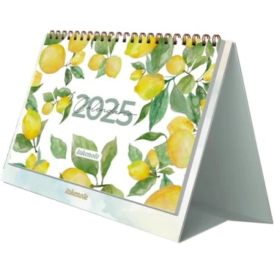 Image of Calendar 2025 Table Top Monthly January to December, Spanish and English, Size 21.5 x 15.5 cm, with Yearly Plannings, Double Wire&#039;o Ring Closure Takenote Agatha