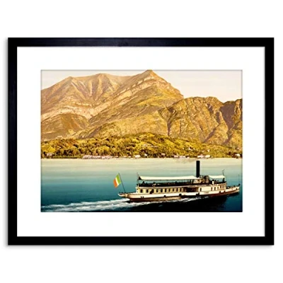 Image of Wee Blue Coo PHOTO LANDSCAPE LAKE COMO MOUNTAIN BOAT ITALY FLAG FRAMED PRINT F97X7588