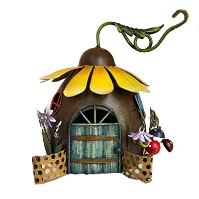 Image of Metal Fairy Sunflower House Outdoor Garden Patio Sculpture Decorative Ornament