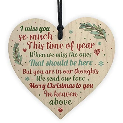 Image of RED OCEAN Memorial Christmas Poem Tree Decoration Bauble Wooden Heart Plaque Quote Heaven Friendship