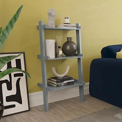 Image of Vida Designs York 3 Tier Ladder Bookcase Leaning Display Shelf Unit Living Room Office Furniture (Grey)