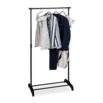 Image of Relaxdays Clothes Rack On Wheels, Stable Clothing Rail With Shelf, Iron, Adjustable Height, 102.5 180.5 cm, Black
